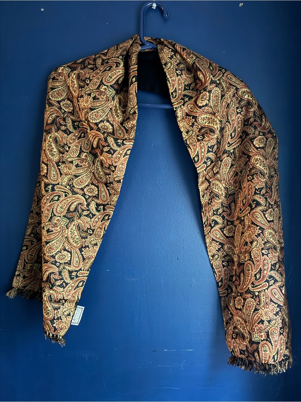 April Cornell Black Scarf with Gold and Brown Paisley Accents